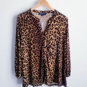 Jones New York Leopard Top Black Brown Tan M NWT